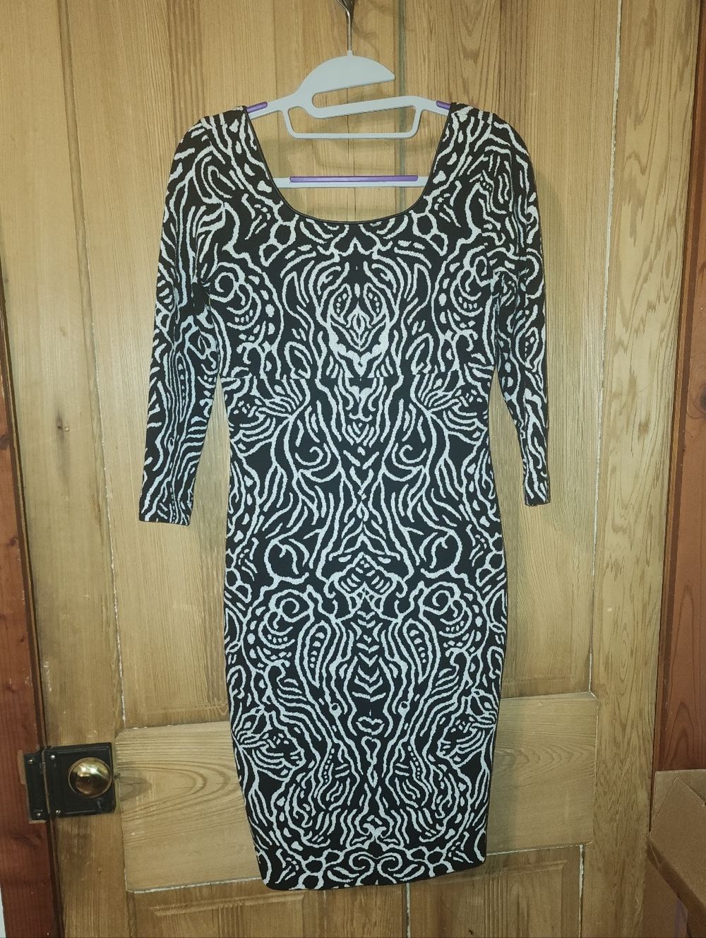 Yoana Baraschi Black and White Patterned Scoop-Neck Mini Dress